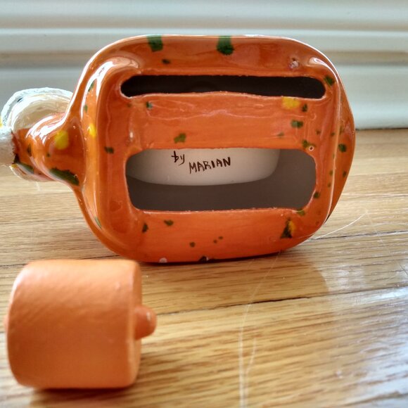 Vintage Ceramic Snail Tape Dispenser Orange Pottery Retro Office Desk Decor - Picture 3 of 11